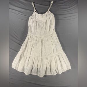 Sim & Sam White Crinkle Cotton Sundress Smocked Tiered Adjustable Straps S